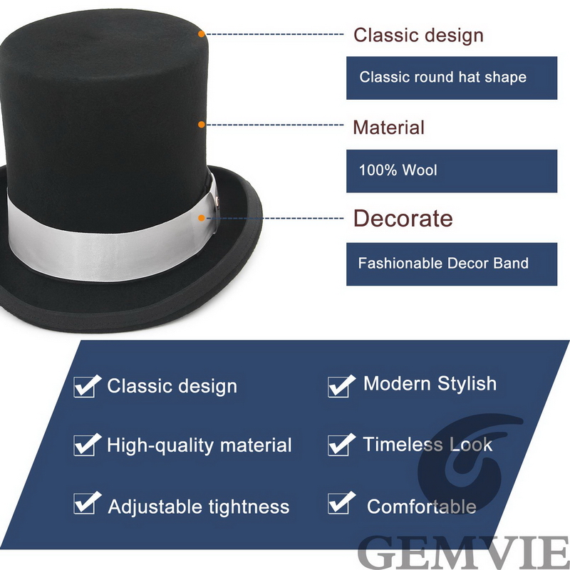 GEMVIE 17cm 100% Wool Felt Top - Fedora Hat Wool recensie en prijs
